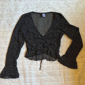 Black Floral bell sleeve Women's Top